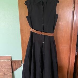 Pinch Black Midi Dress with Tan Belt